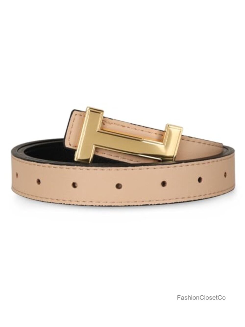 Women's Fashion Belt with Gold Buckle, Soft Leather Waistband